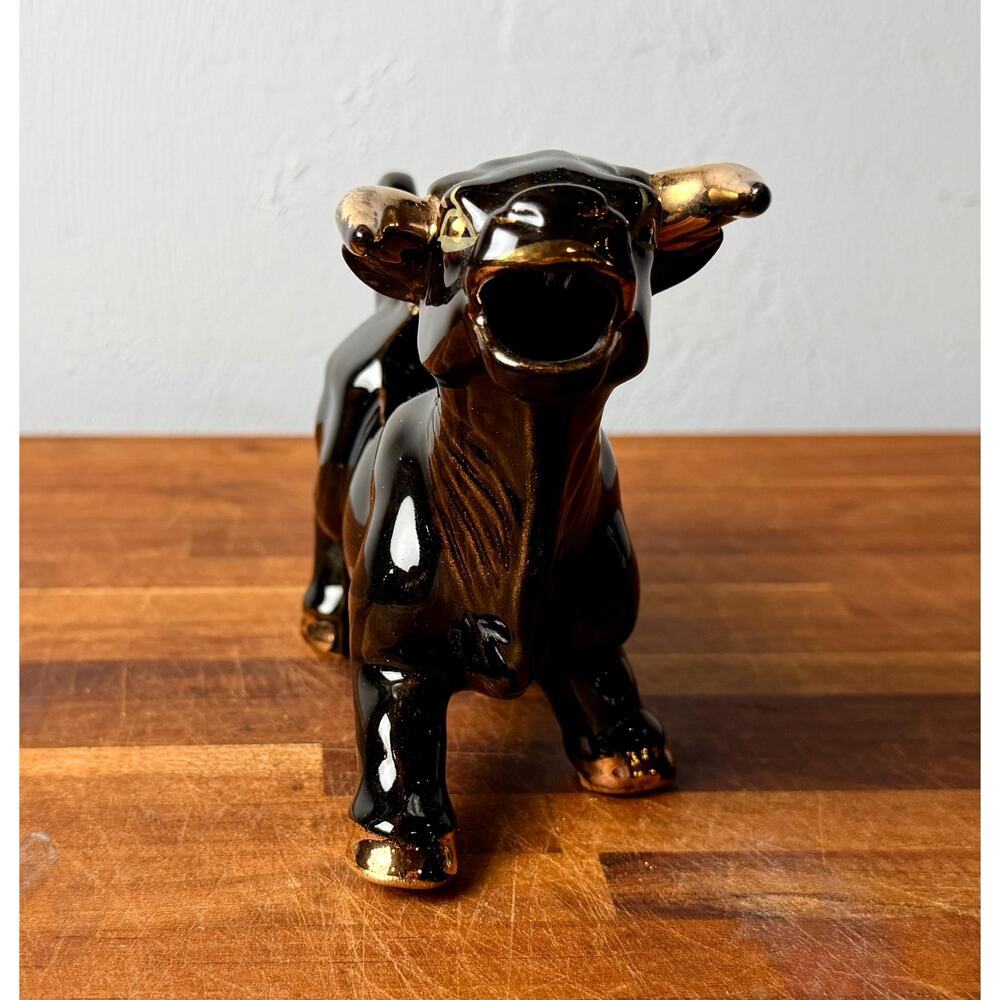 Vintage 1950s Black Bull Creamer | Gold Accents, Mid-Century Ceramic Pitcher - Picture 11 of 15